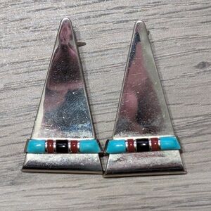 Chic Silver Earrings with Turquoise and Black Accents